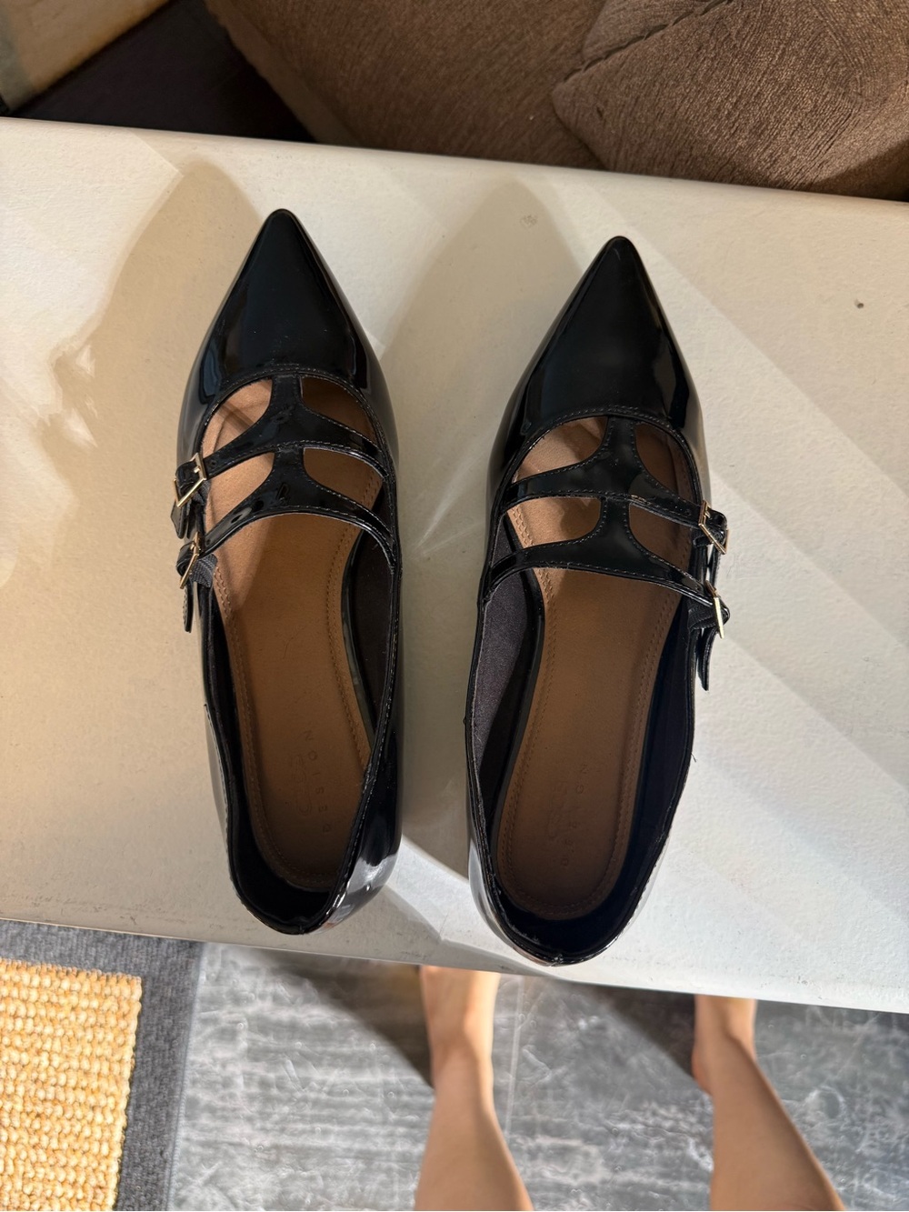 ASOS Black Patent Pointed Mary Jane Flats with Double Straps